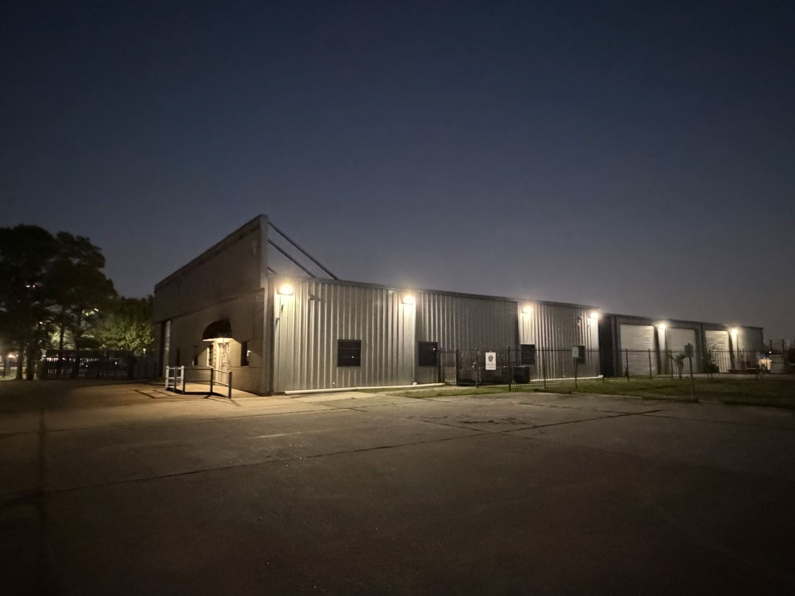 FlexPrep warehouse exterior at night
