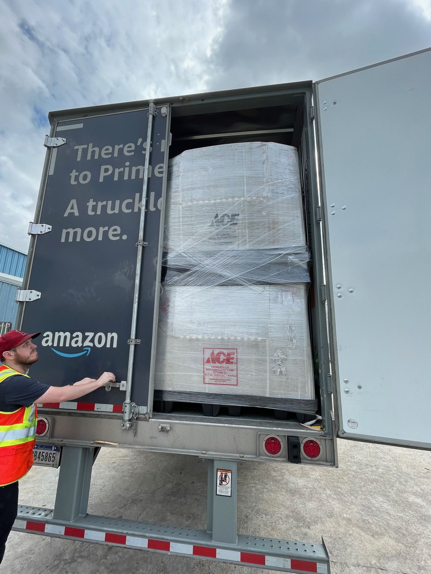 Shrink-wrapped pallet staged for consolidation and cross-docking at FlexPrep